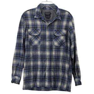 Pendleton Board Shirt Men Medium Blue Grey Plaid 100% Virgin Lace Wool Button Up